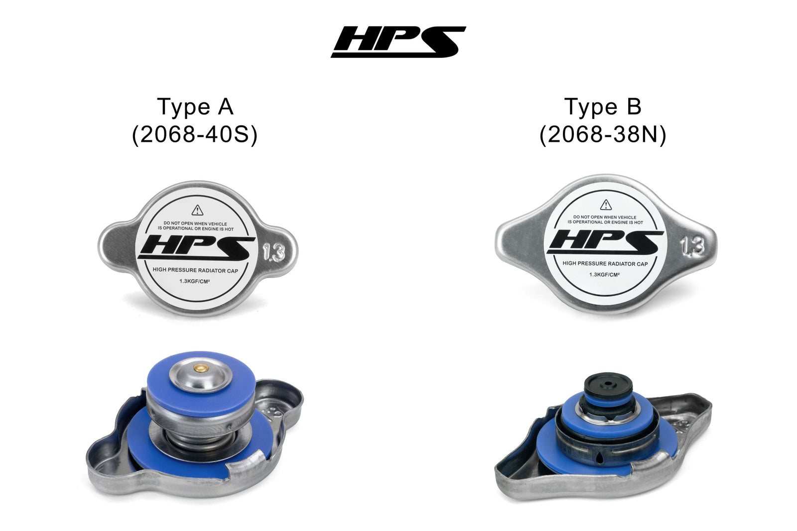 HPS 2068-38N Type-B / 2068-40S Flat Valve / Spring Loaded Radiator Cap Stainless Steel High Pressure 1.3Bar
