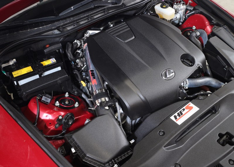 HPS Post MAF Air Intake Tube for 2014-2016 Lexus IS250 2.5L V6 Non F-Sport, alternate installed engine bay view