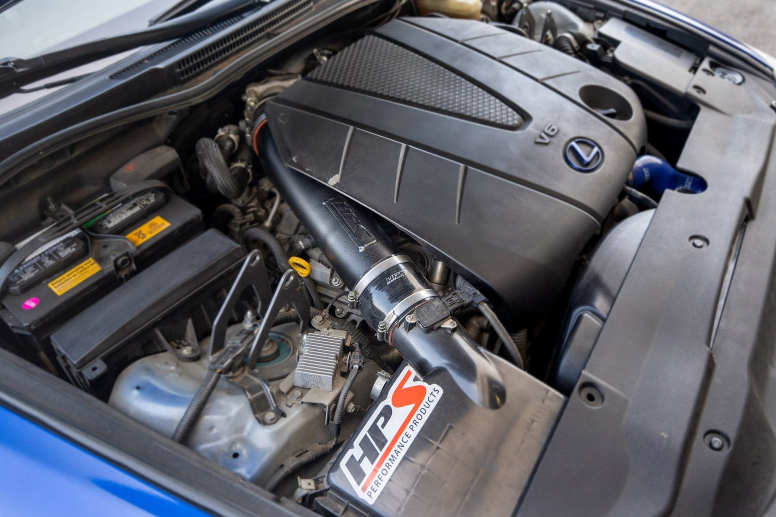 HPS Post MAF Air Intake Tube for 2007-2011 GS350 & 2006-2013 IS250 IS350 V6, installed engine bay view