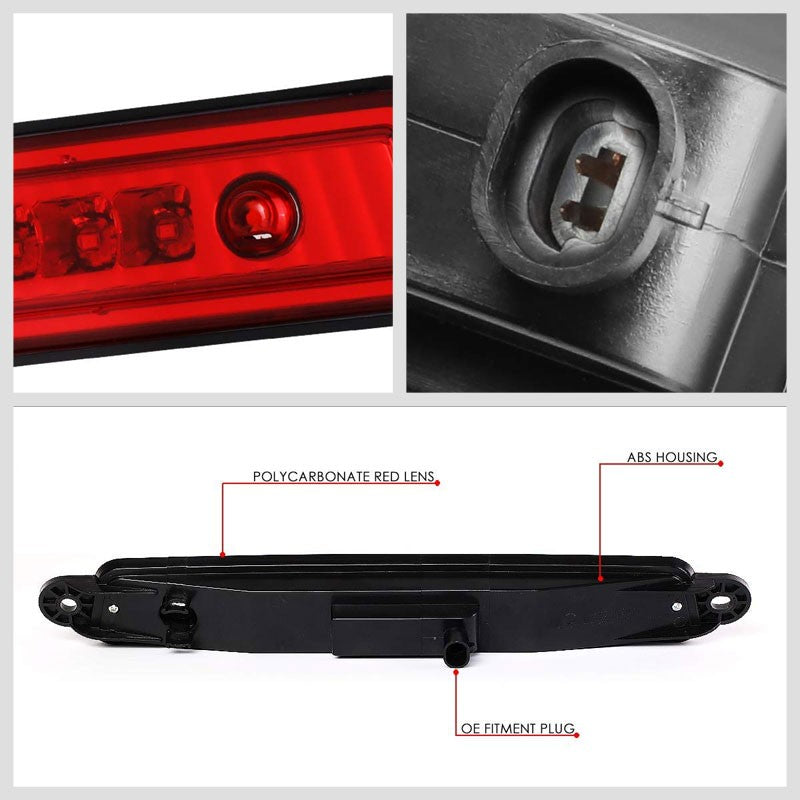 Chrome Housing Red Lens LED Rear 3RD Third Brake Light Lamp For 05-15 Armada
