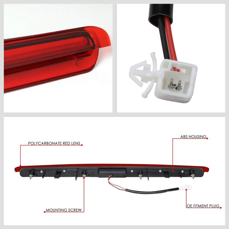 Chrome Housing Red Lens LED Rear 3RD Third Brake Light Lamp For 05-10 Scion tC
