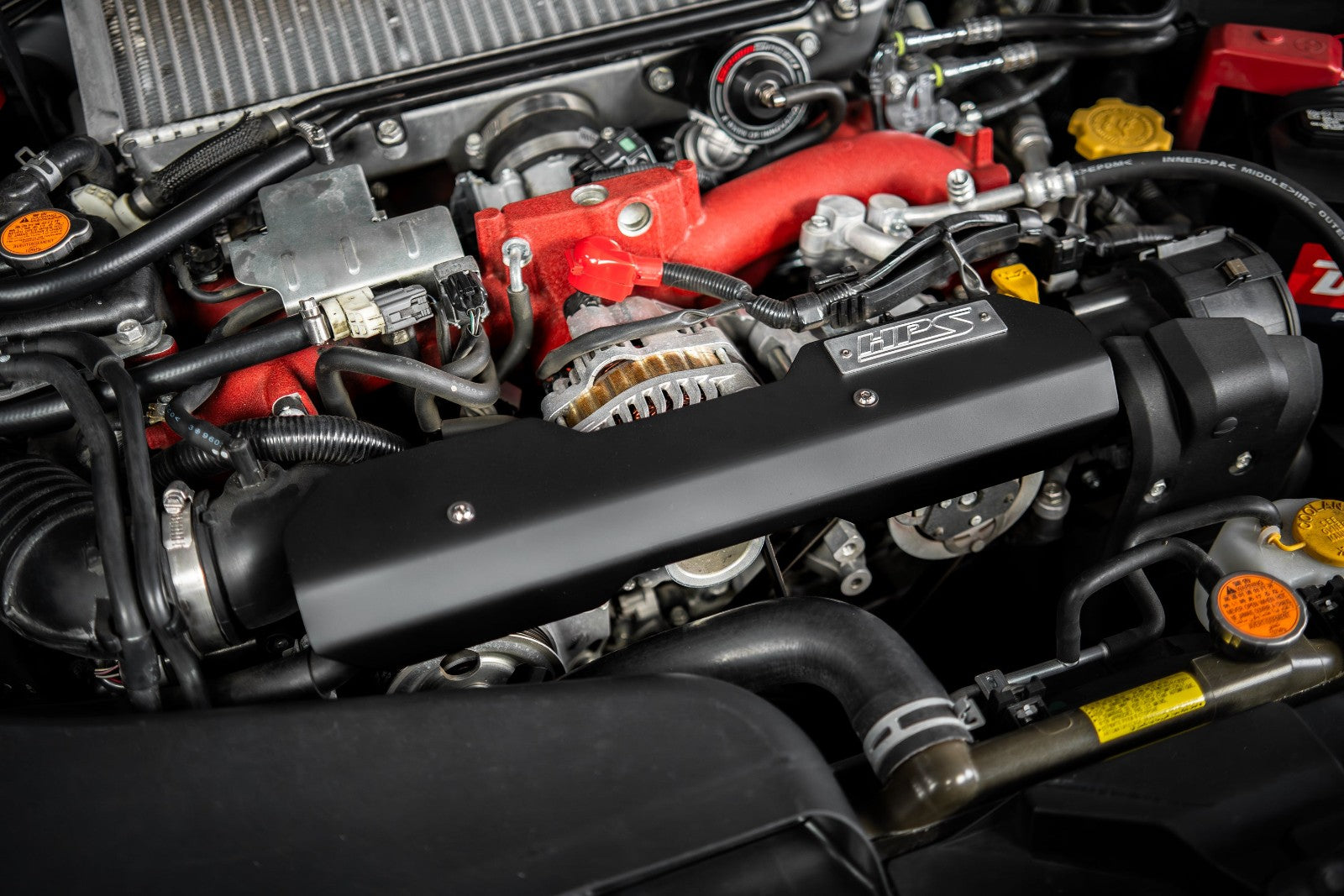 71-100WB HPS Black 1/8” Aluminum Engine Belt Cover For 08-14 WRX / 08-21 STI 2.5L Turbo