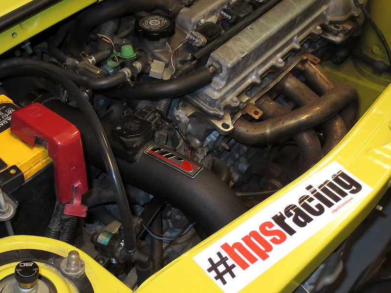 HPS Shortram Air Intake Kit for 00-05 Toyota MR2 Spyder 1.8L SKU 827-509WB, wrinkle black installed engine bay view