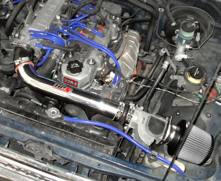 HPS Shortram Air Intake Kit for 89-95 Toyota Pickup 4Runner 2.4L 22RE SKU 827-514P, polished installed engine bay view
