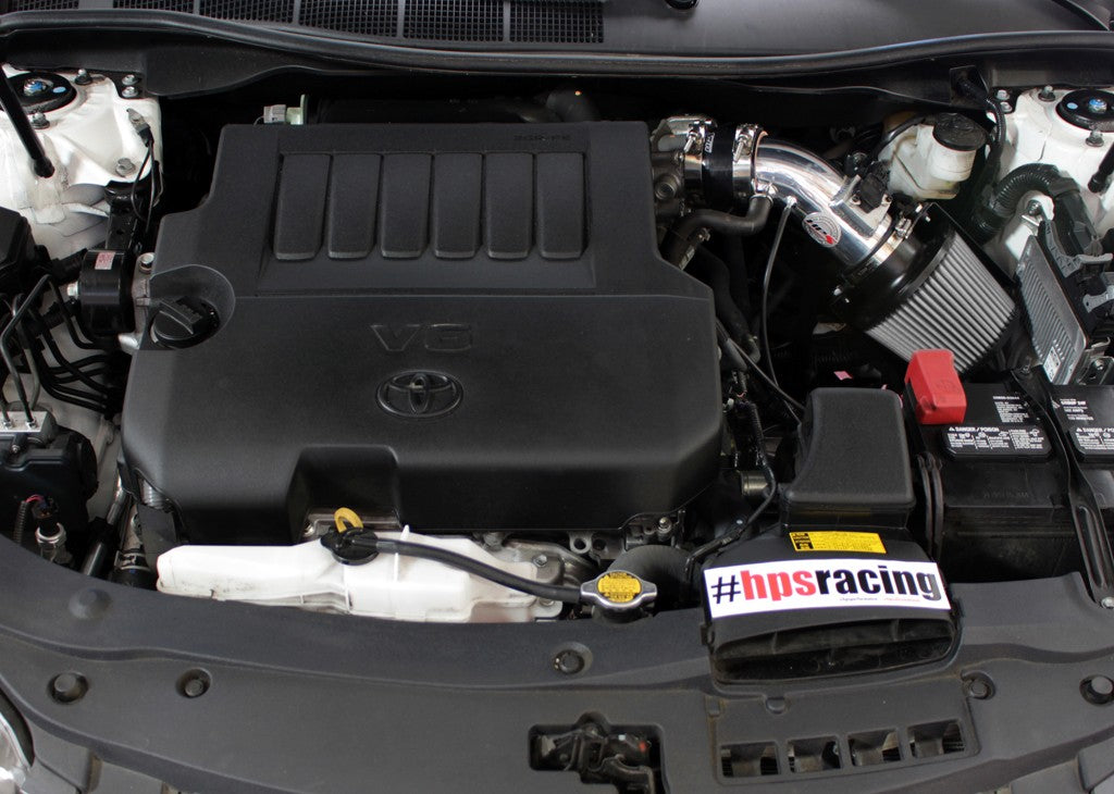 HPS Shortram Air Intake Heat Shield Kit for 07-17 Camry / 09-16 Venza 3.5L V6, installed engine bay view