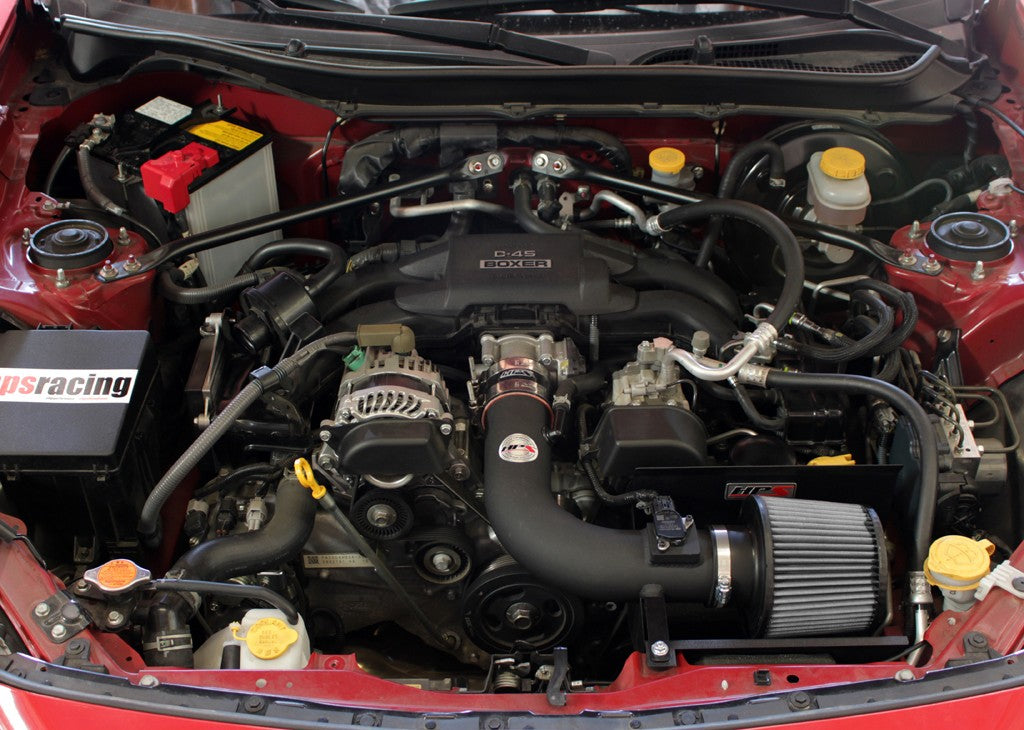 HPS Shortram Air Intake Heat Shield Kit for 13-20 Gen1 Scion FR-S / Subaru BRZ / Toyota 86, installed engine bay view