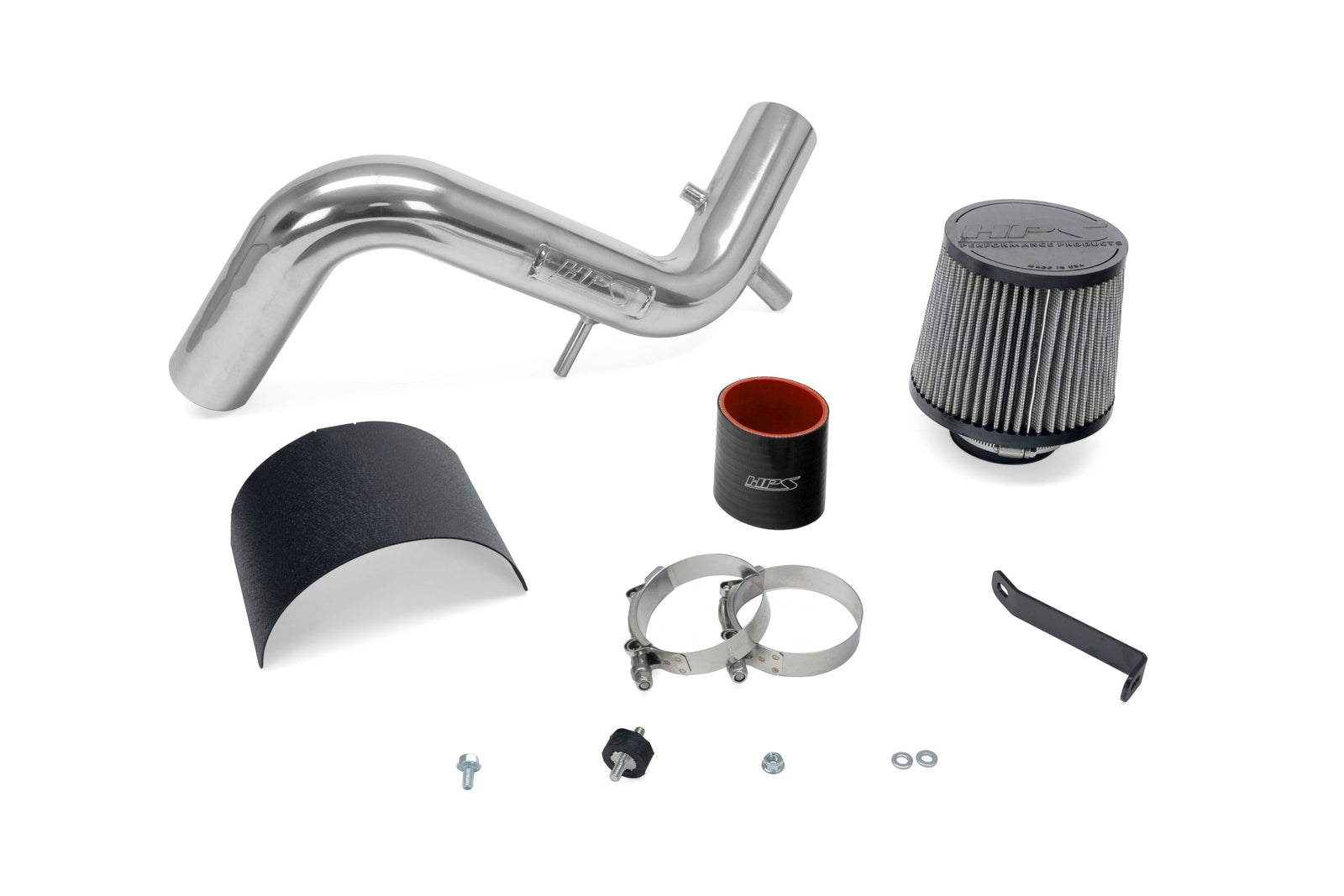HPS Shortram Air Intake Kit with Filter for 13-17 Hyundai Veloster 1.6L Turbo SKU 827-605P, included accessories and hardware