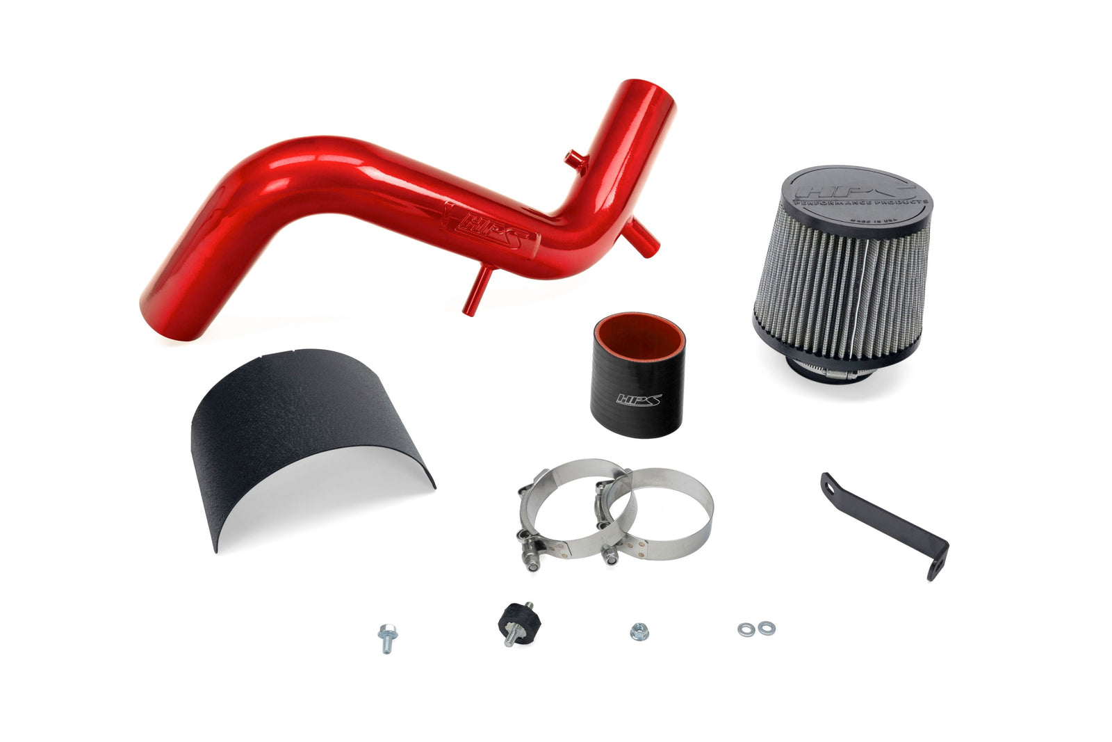 HPS Shortram Air Intake Kit with Filter for 13-17 Hyundai Veloster 1.6L Turbo SKU 827-605R, included accessories and hardware