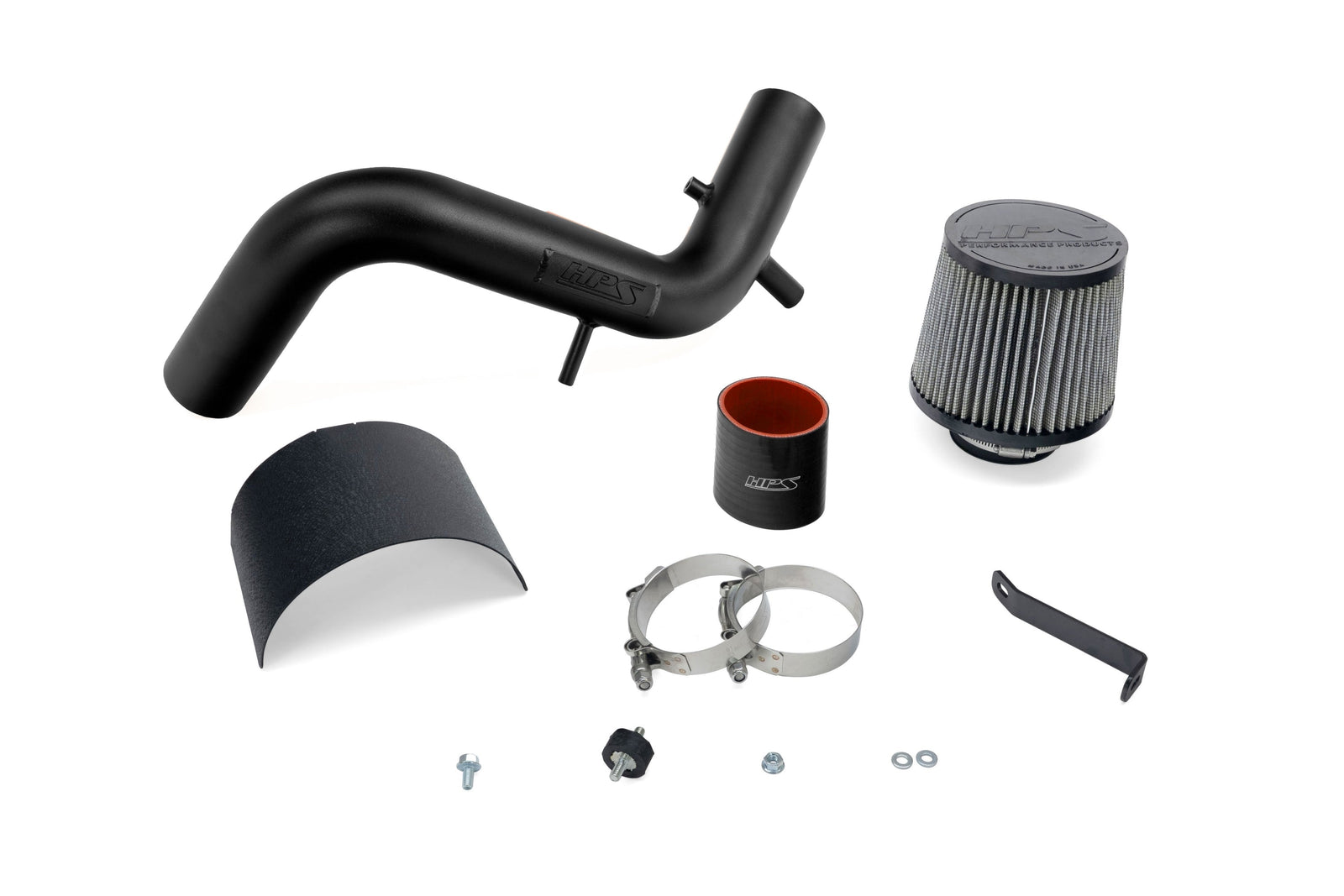 HPS Shortram Air Intake Kit with Filter for 13-17 Hyundai Veloster 1.6L Turbo SKU 827-605WB, included accessories and hardware