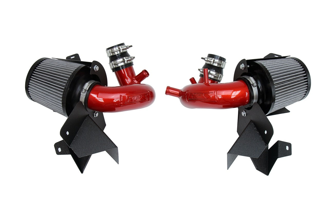 HPS Shortram Air Intake Heat Shield Kit 18-24 Kia Stinger 3.3L V6 Twin Turbo CK SKU 827-672R, red product view