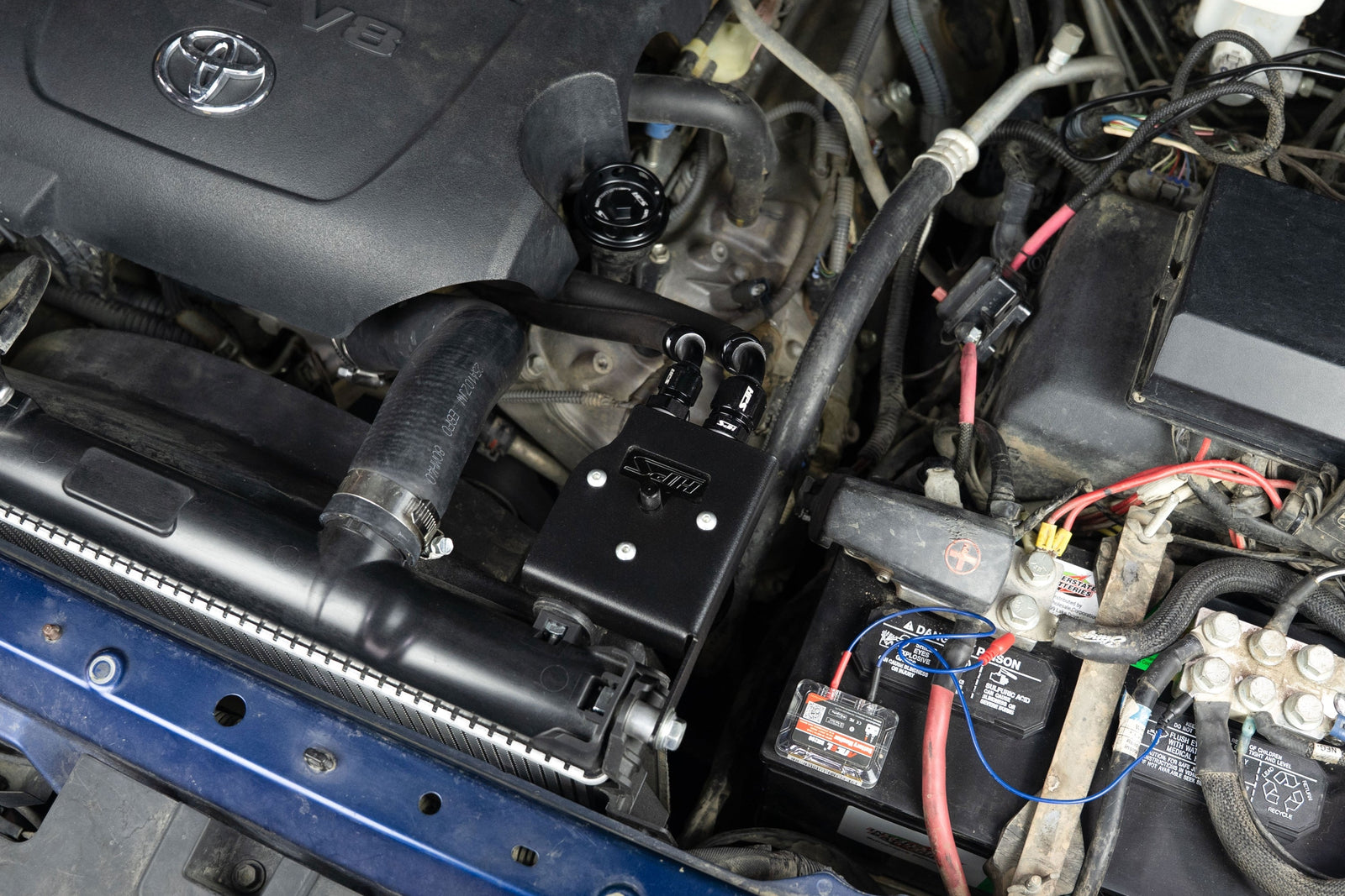 HPS-860-033BL HPS Blue Oil Catch Can Mount Bracket For 08-22 Sequoia 07-21 Tundra 4.6L 5.7L