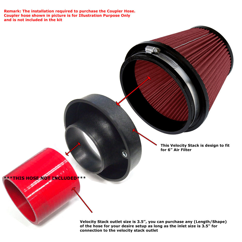 HPS 6" Universal Round Intake Air Filter Red HPS-4303-RED + Velocity Stack