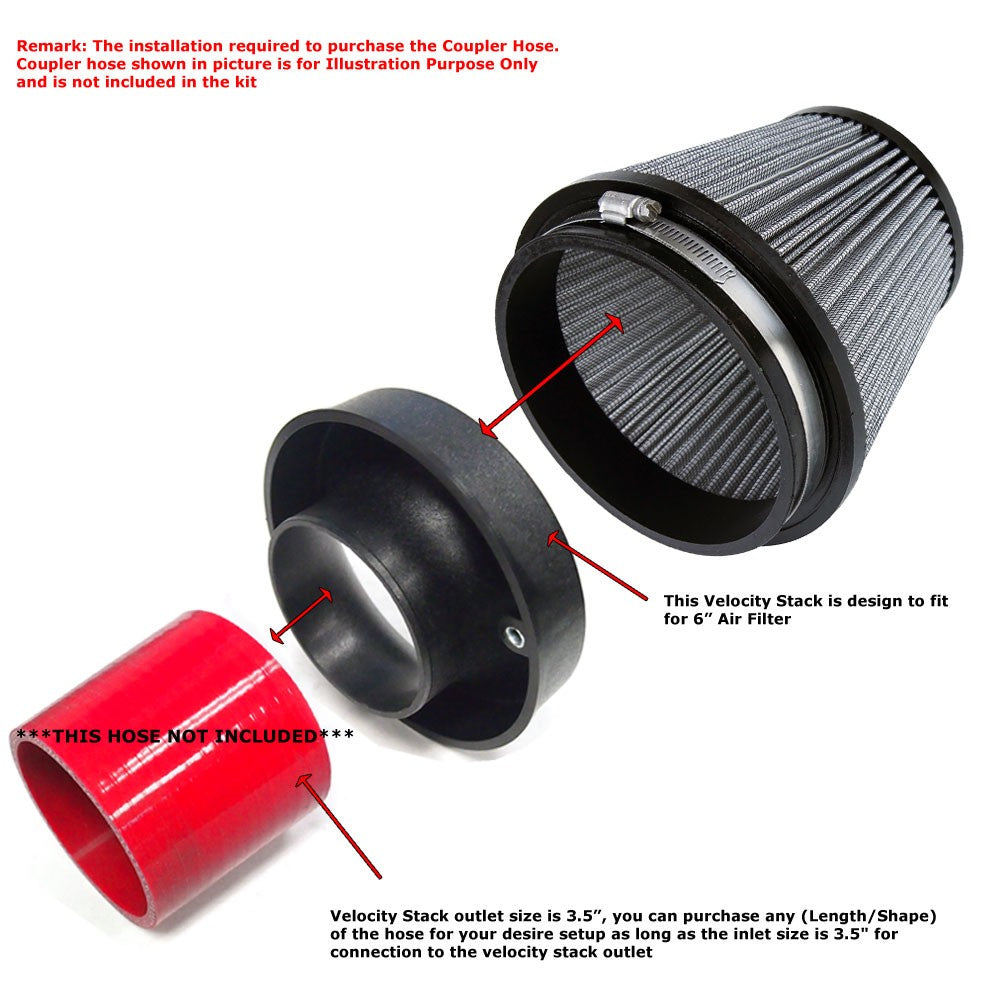 HPS 6" Universal Round Intake Air Filter 7" Length HPS-4303 + Velocity Stack