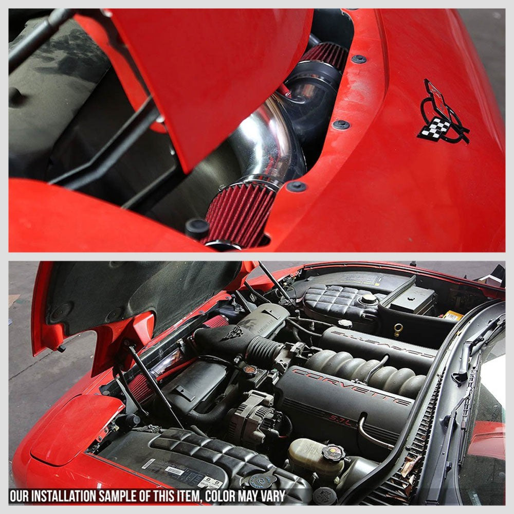 Dual Shortram Air Intake Polish Pipe+Red Filter for Dodge 00-09 Dakota/Durango