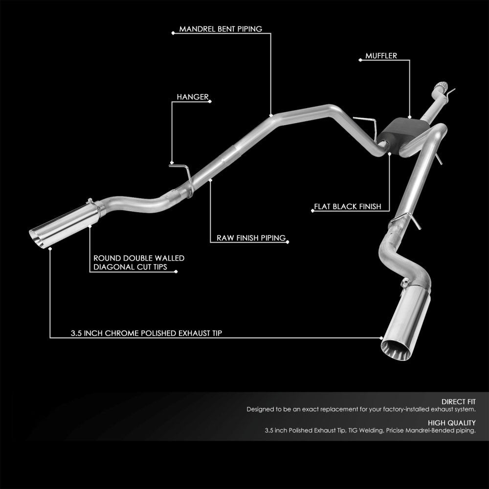 3.5" Rolled Tip Axleback Exhaust Kit For 14-19 Silverado Sierra 1500 4.3 5.3