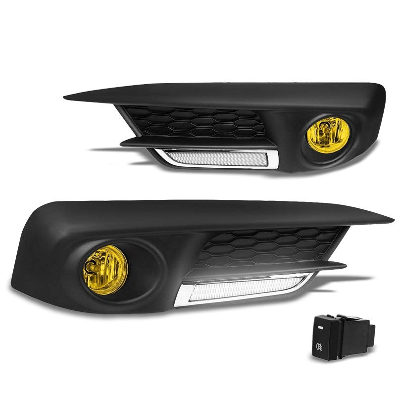 Front Bumper Driving Fog Light Lamp+LED DRL Bar Amber Lens For 16-17 Civic 2/4D