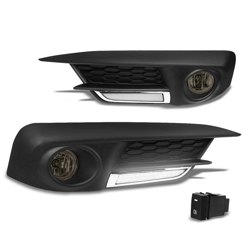 Front Bumper Driving Fog Light Lamp+LED DRL Bar Smoke Lens For 16-17 Civic 2/4D
