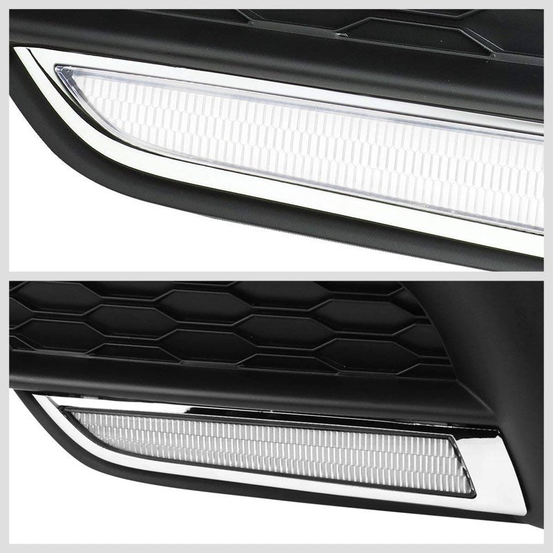 Front Chrome Fog Light Bezel+LED DRL Running Light Strip For 16-17 Civic 2DR/4DR