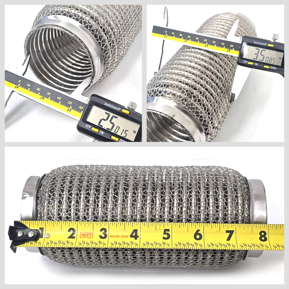 MR-FLEX25-V2 Megan 2.5" ID (64mm) (Stainless Interlock/Chain Mesh) Weld-On Exhaust Flex Pipe