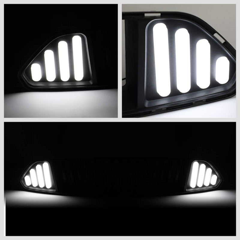Black Vertical Style Front Up Grille+White LED DRL For 15-17 Ford Mustang V6/V8