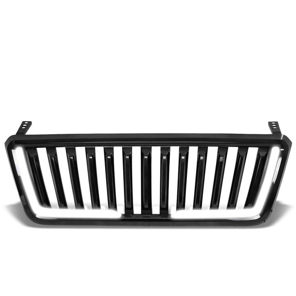 Glossy Black Badgeless Fence Front Grille+LED Bar For 04-08 Ford F-150