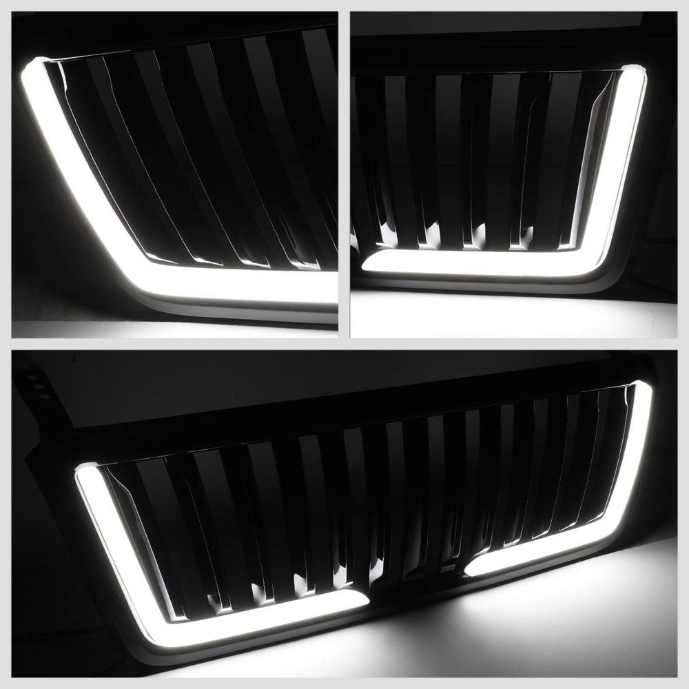 Glossy Black Badgeless Fence Front Grille+LED Bar For 04-08 Ford F-150