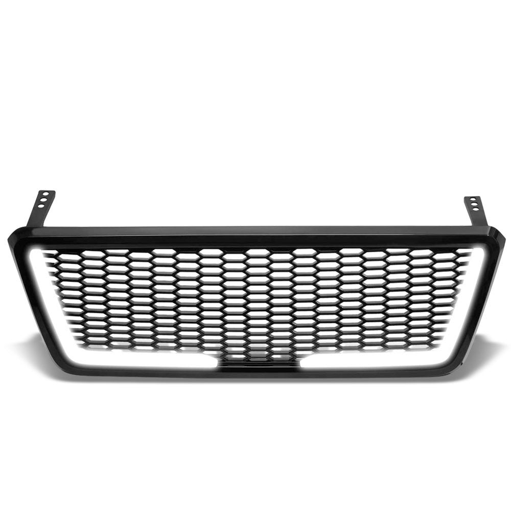 Glossy Black Badgeless Honeycomb Mesh Front Grille+LED Bar For 04-08 Ford F-150