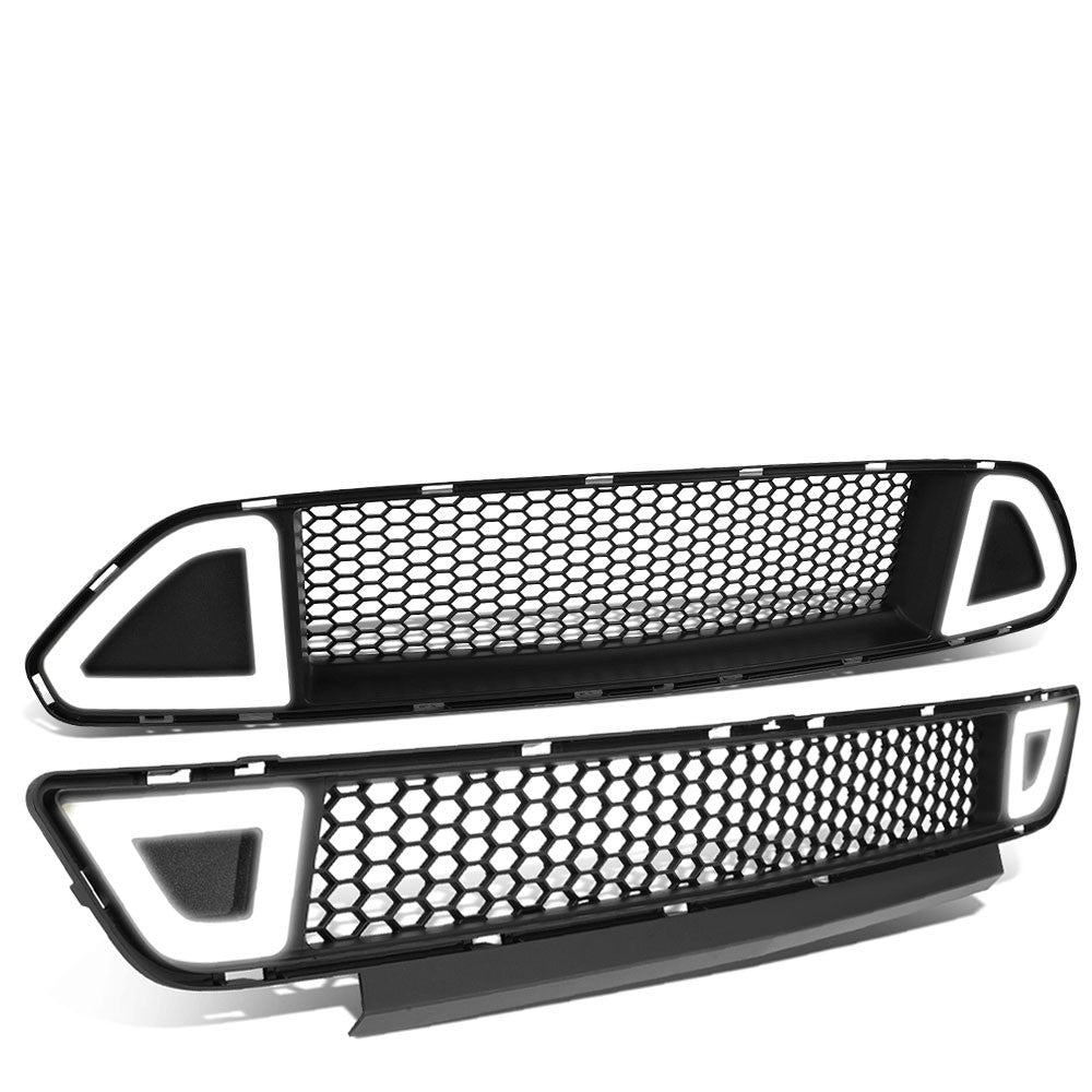 Black Mesh Style Ring Style LED DRL Front Grille Set For 15-17 Ford Mustang