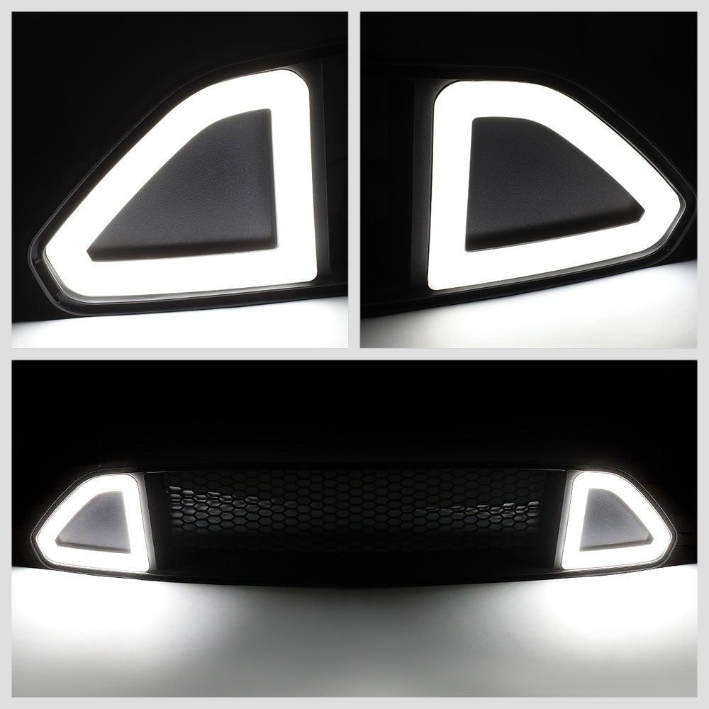 Black Mesh Style Ring Style LED DRL Front Grille Set For 15-17 Ford Mustang
