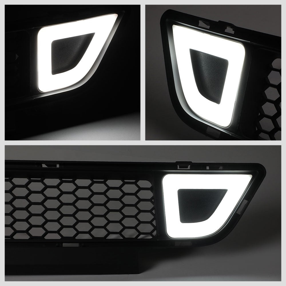 Black Mesh Style Ring Style LED DRL Front Grille Set For 15-17 Ford Mustang