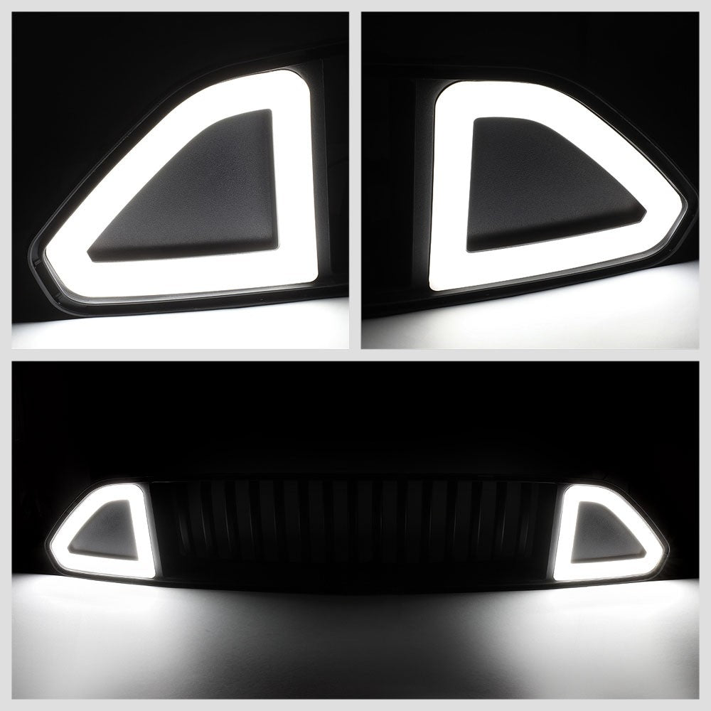 Black Vertical Style Ring Style LED DRL Front Grille Set For 15-17 Ford Mustang