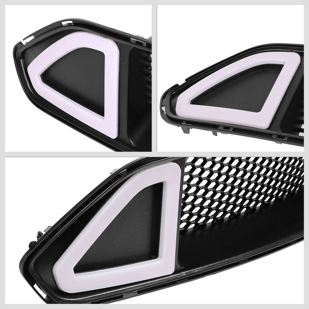 Black Mesh Style Ring Style LED DRL Front Upper Grille For 18-20 Ford Mustang