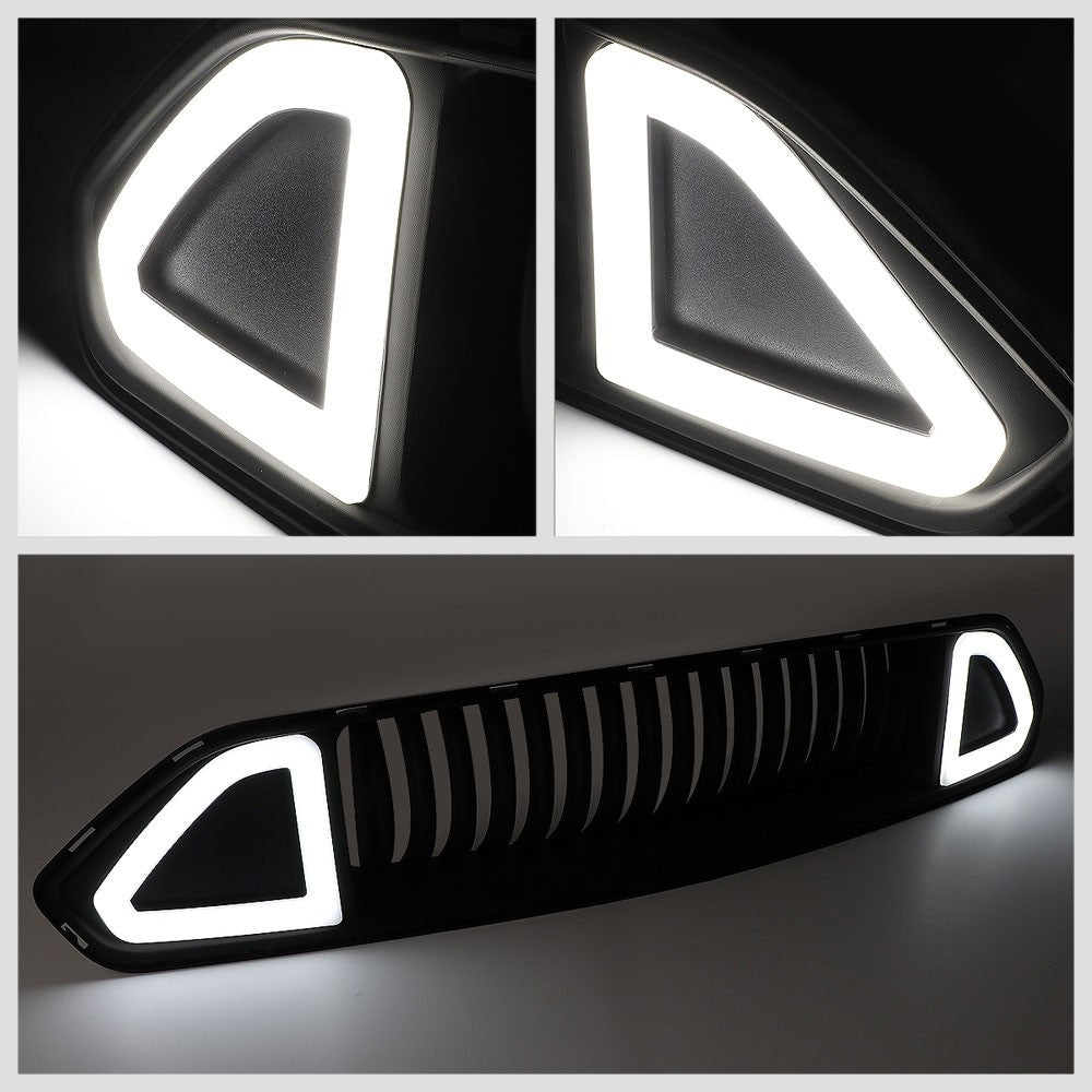 Black Vertical Style Ring Style LED DRL Front Upper Grille For 18-20 Mustang