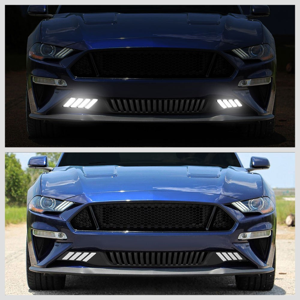 Black Vertical Style Bar Style LED DRL Front Lower Grille For 18-20 Ford Mustang
