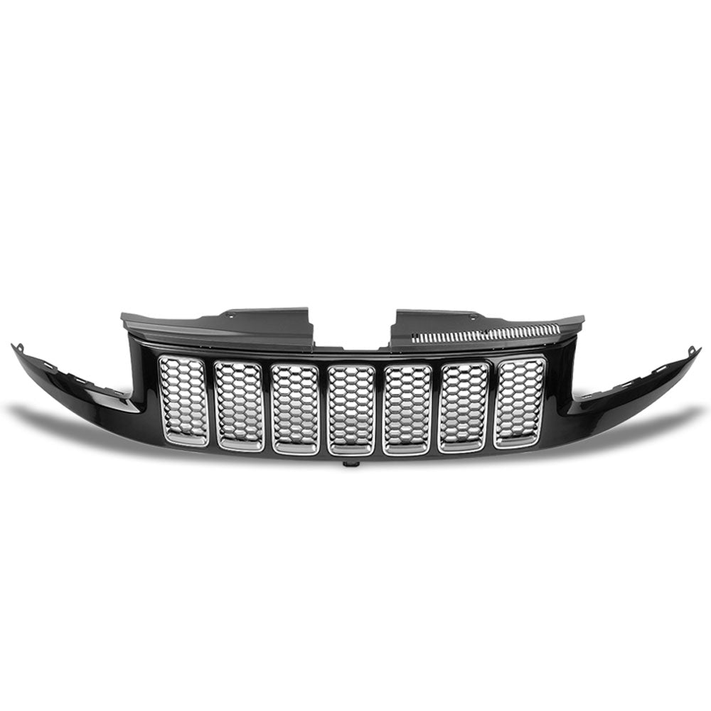 Black Honeycomb Mesh/Chrome Ring Front Grille For 14-16 Grand Cherokee 5.7L/6.4L