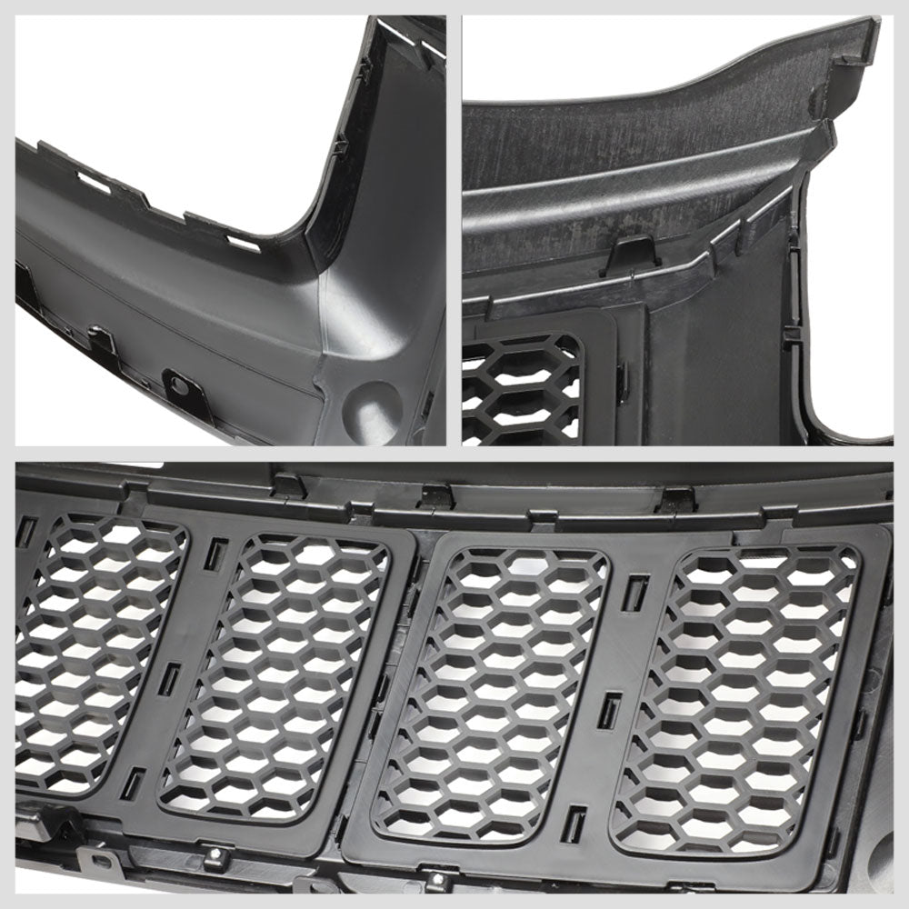 Black Honeycomb Mesh/Chrome Ring Front Grille For 14-16 Grand Cherokee 5.7L/6.4L