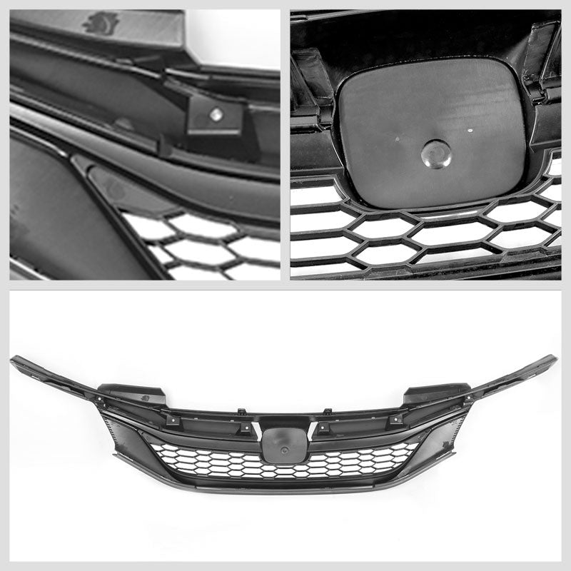 Honeycomb Matte Black Front Upper Grille For 16-17 Honda Accord Sedan 4-Door