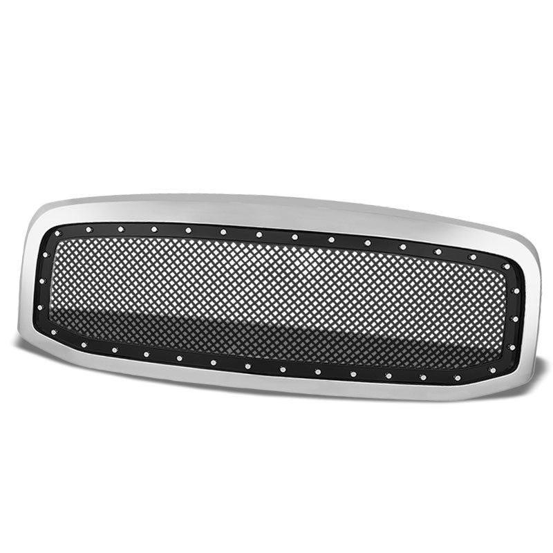 Chrome Frame/Black Rivet Diamond Mesh Style Front Grille For 06-09 Ram 2500/3500