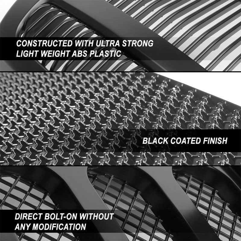 Polished Black Denali Style Front Bumper Hood Grille For 16-18 GMC Sierra 1500