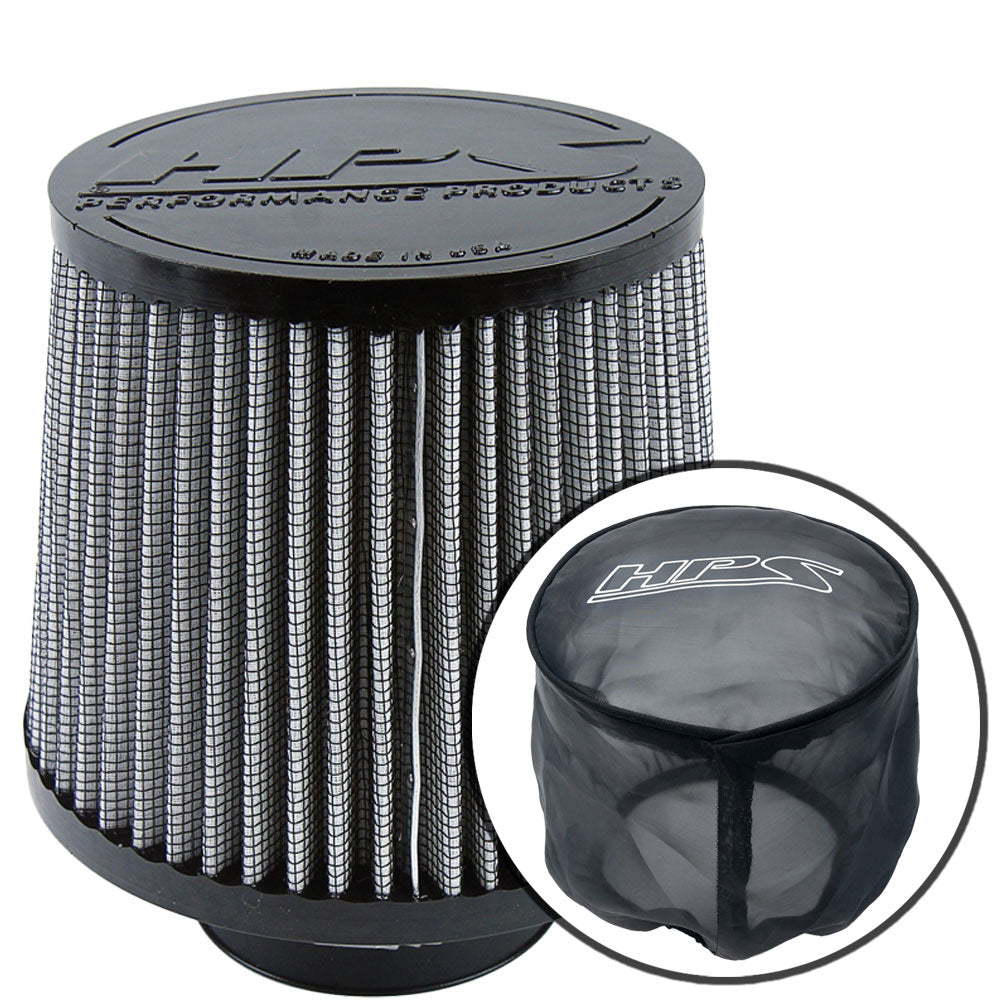 HPS-4275+9147 HPS 2.75" Universal Round Intake Air Filter+Sock Cover 6.5" L, 6" B, HPS-4275