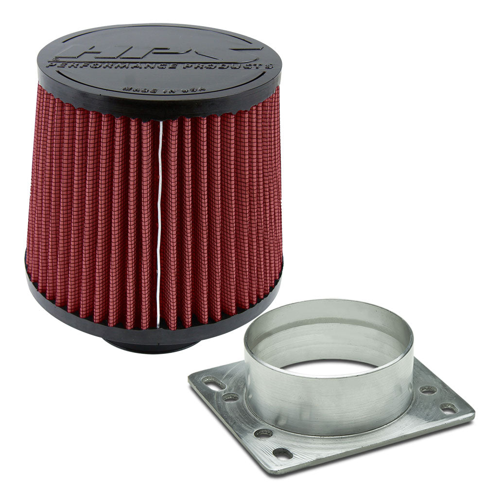 HPS 3" Universal Round Intake Air Filter Red HPS-4276-RED + 3" MAF Adapter