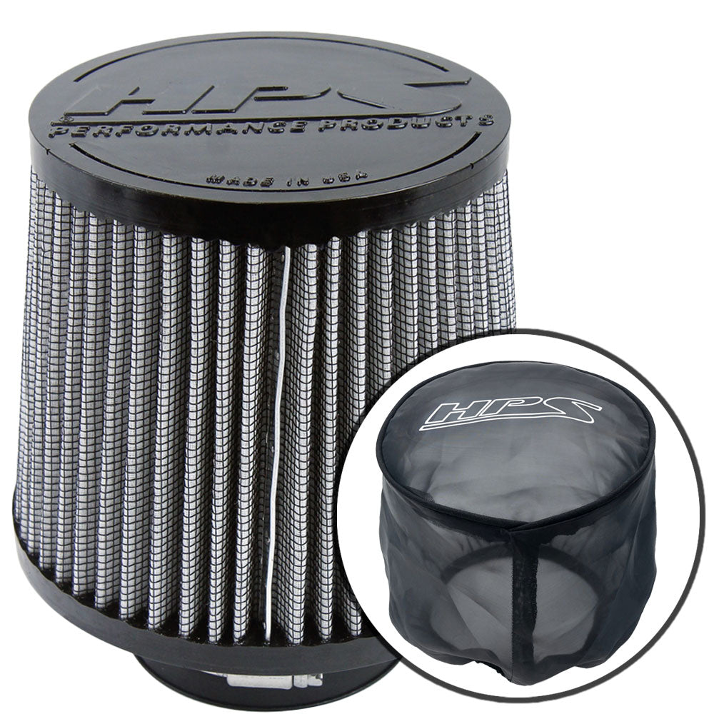 HPS-4276+9147 HPS 3" Universal Round Intake Air Filter+Sock Cover 6.5" L, 6" B, HPS-4276
