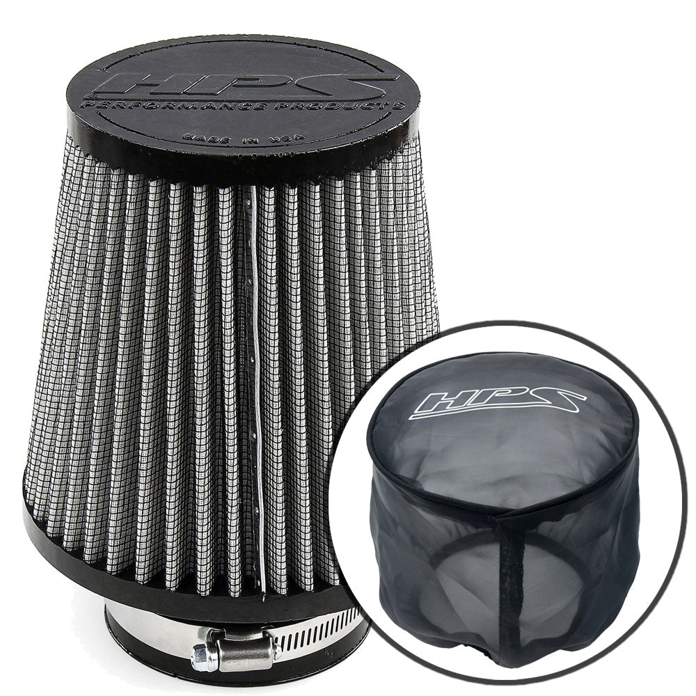 HPS-4294+9147 HPS 3.25" Universal Cone Intake Air Filter+Sock 7.75" L, 6" B, 5" T, HPS-4294