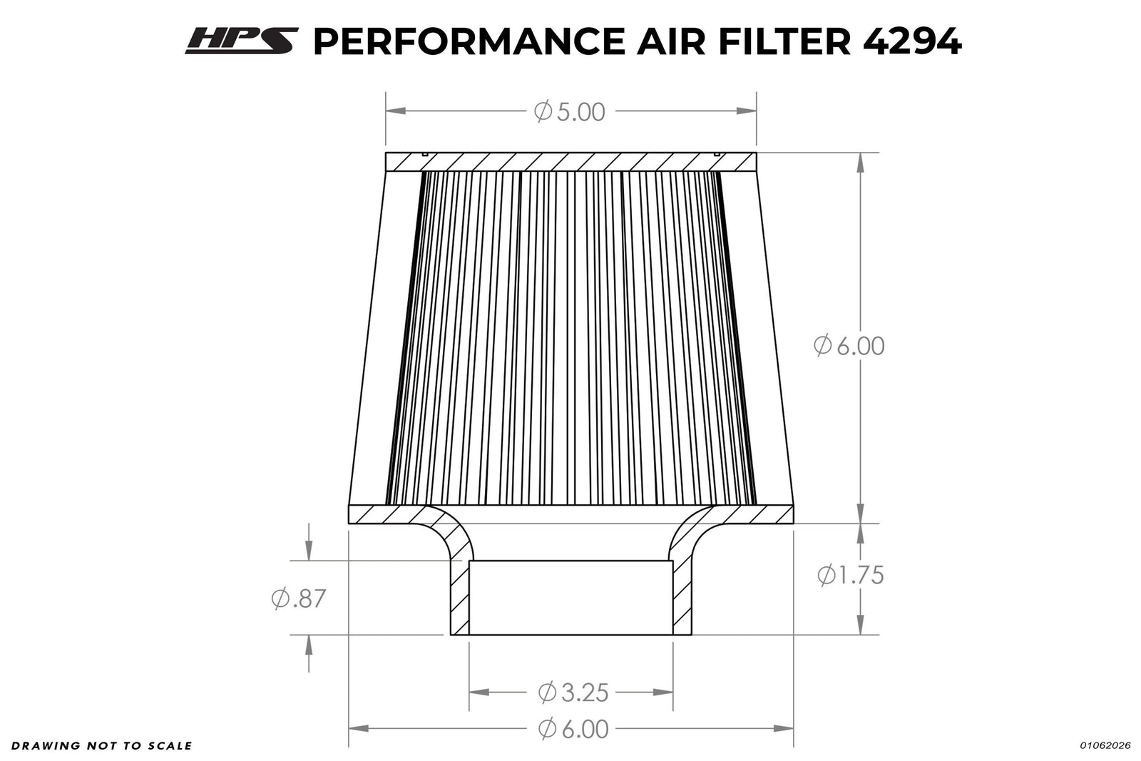 HPS-4294 HPS 3.25" Universal Cone Intake Air Filter 7.75" L, 6" Base, 5" Top HPS-4294