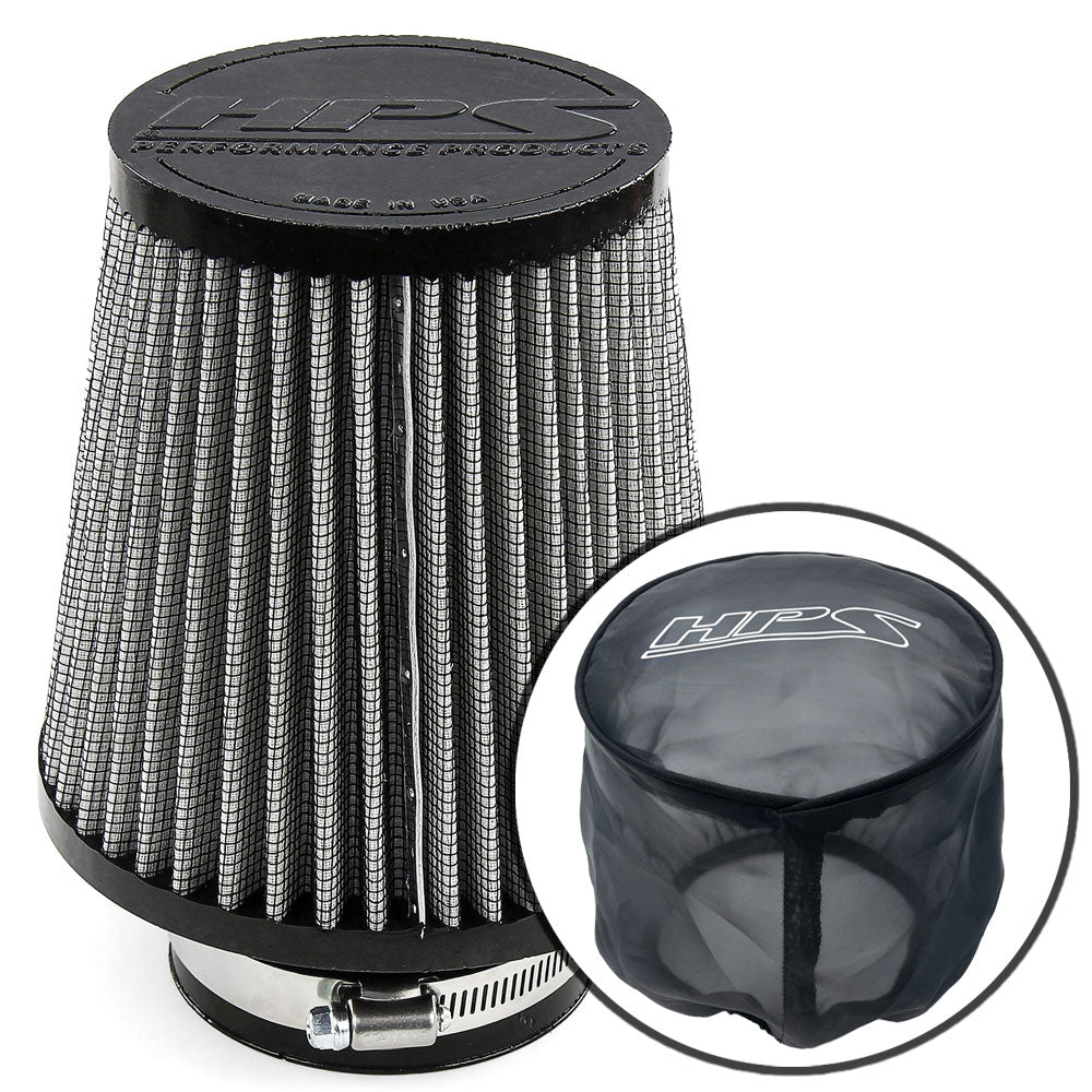 HPS-4332+9147 HPS 3.25" Universal Cone Intake Air Filter+Sock 7.75" L, 6" B, 4.5" T, HPS-4332