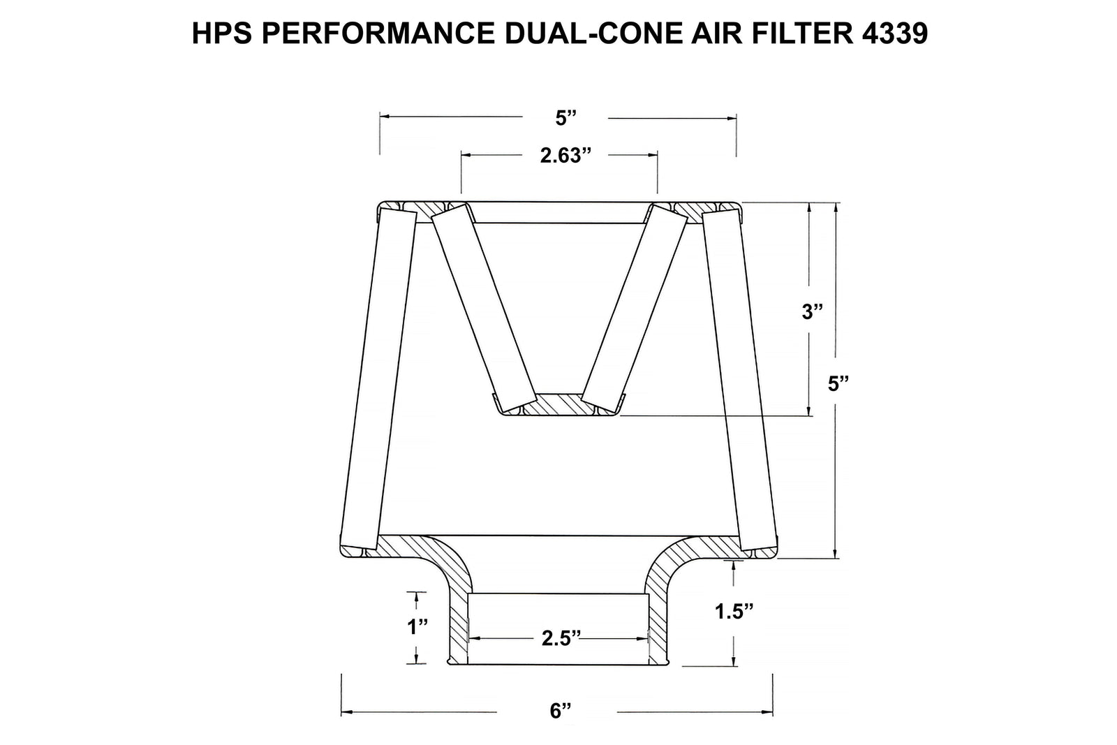 HPS-4339+9147 HPS 2.5" Round Open Top Dual Cone Air Filter+Sock Cover 6.5" L, 6" B, HPS-4339