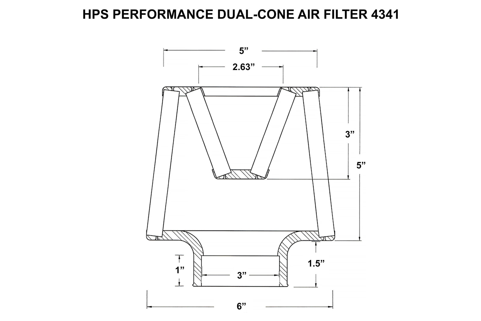 HPS-4341+9147 HPS 3" Round Open Top Dual Cone Air Filter+Sock Cover 6.5" L, 6" B, HPS-4341