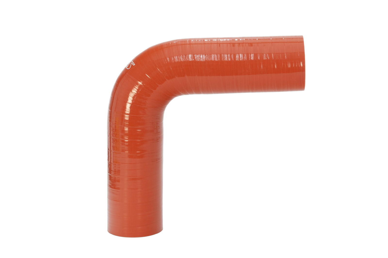 HTSEC90-350-HOT HPS 3.5" (89mm) ID, 5" L, Orange High Temp Silicone 90 Degree Elbow Coupler Hose