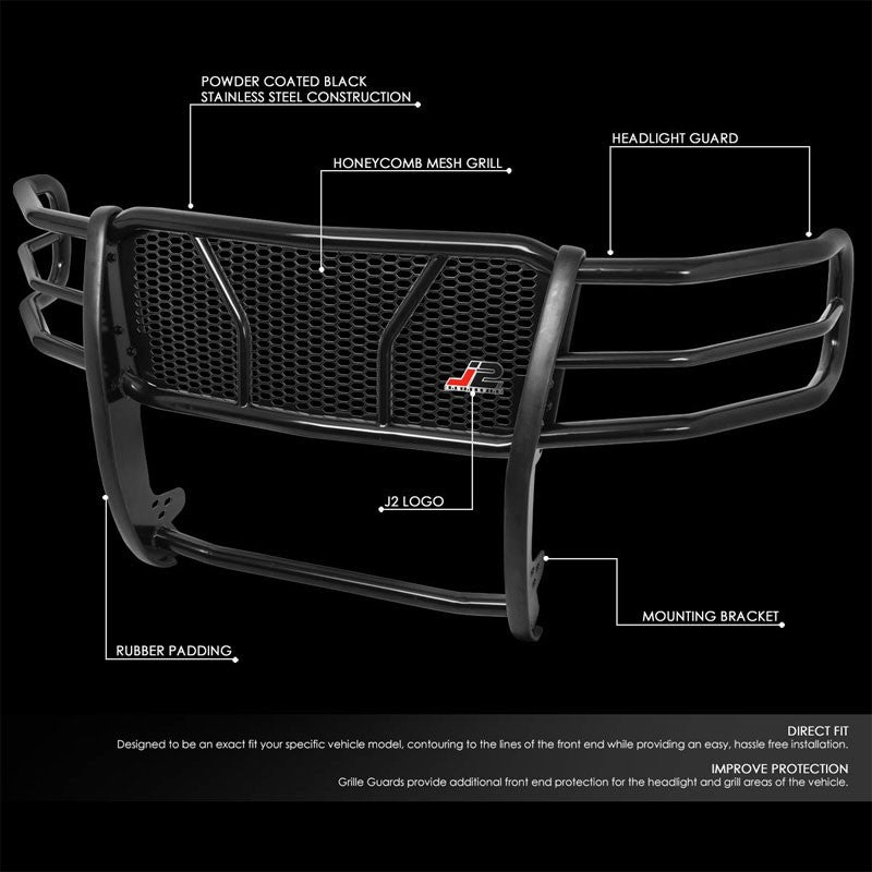 J2 Black Mild Steel Full Front Grille Guard For 11-14 Silverado 2500 HD/3500 HD