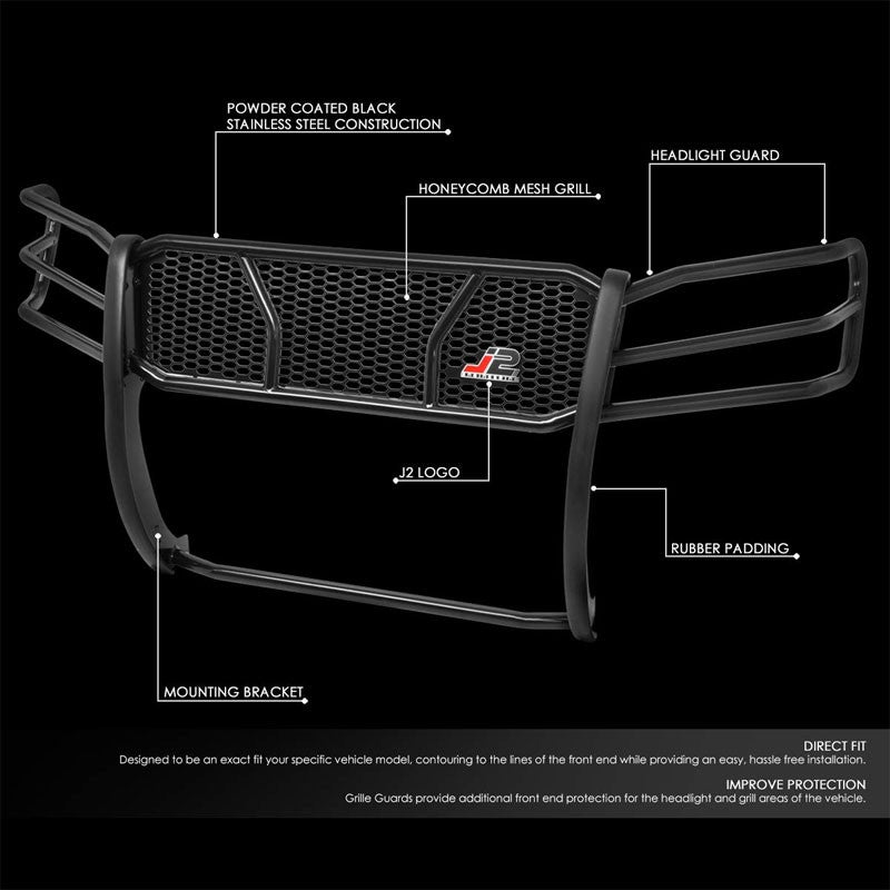 J2 Black Mild Steel Frame Full Front Grille Guard For 04-15 Nissan Titan 5.6L
